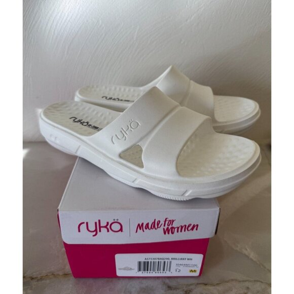 Ryka‎ Women's Restore White Slip On Pool Slides Sandals Size 12M Comfort Spring - Picture 1 of 7